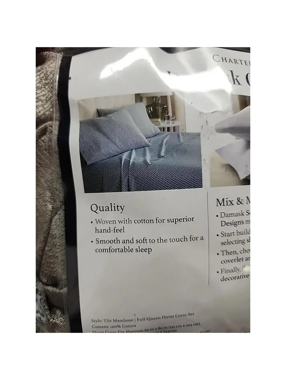 Charter Club Damask Designs Full/Queen 3PC Duvet Cover Set 100% Cotton